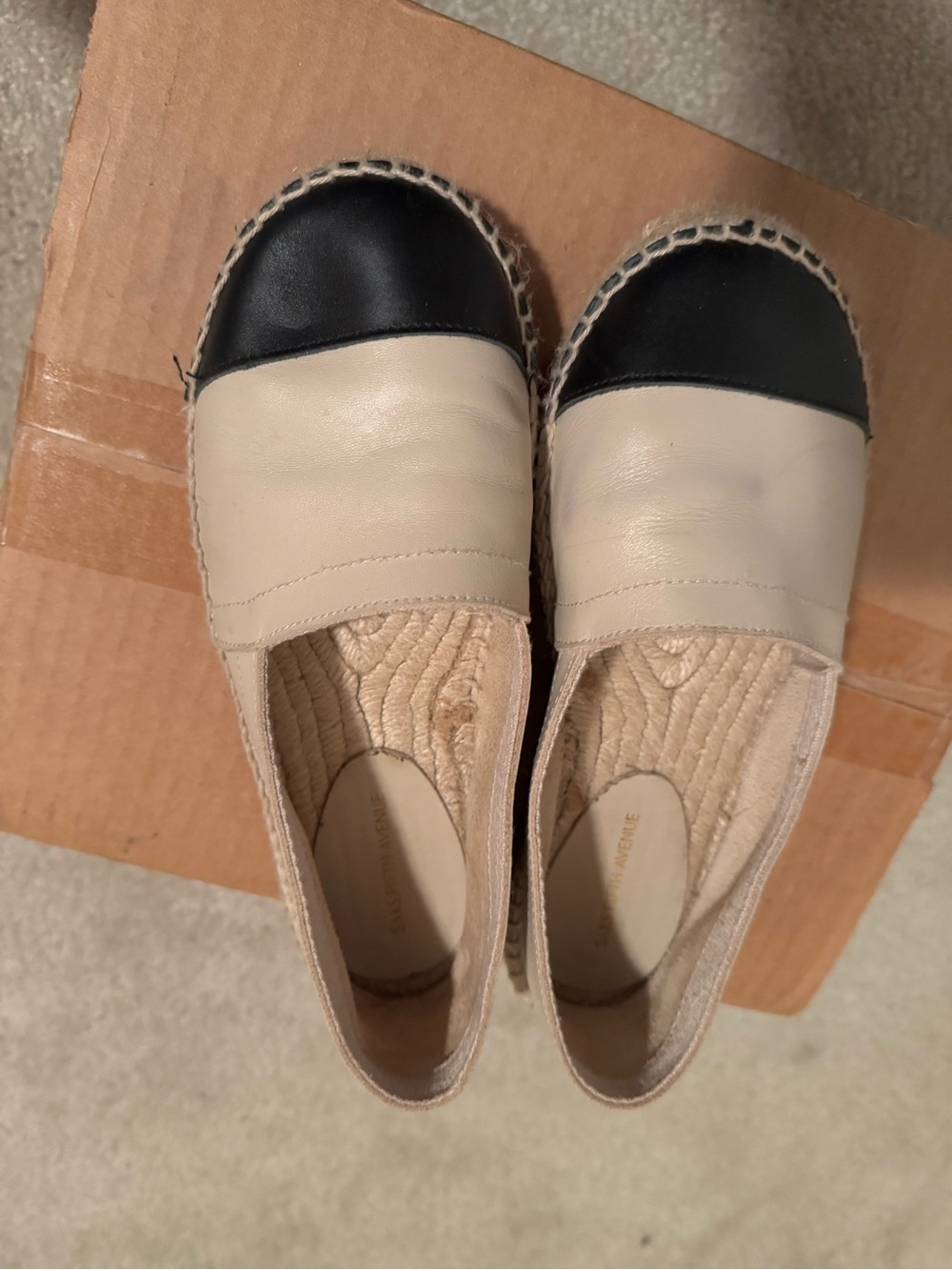 Saks Fifth Avenue Two-Tone Espadrille Flats in Black & Cream